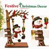 Wooden Christmas Santa and Snowman Swing Ornament for Tabletop Holiday Decoration
