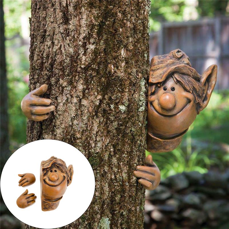 Elf Peeking Tree Hugger Garden Ornament Cheeky Gnome Peeker Branch Decor Novelty