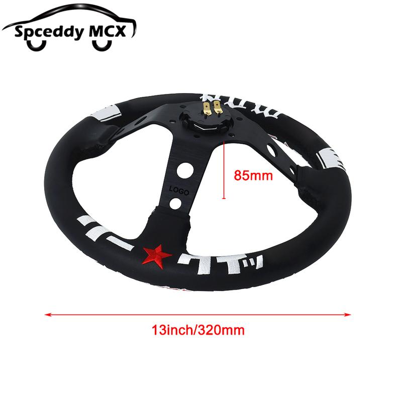 Embroidery Style VER 12.5inch 13inch 320mm Deep Dish Car Sports Drift JDM Steering Wheel Real Leather