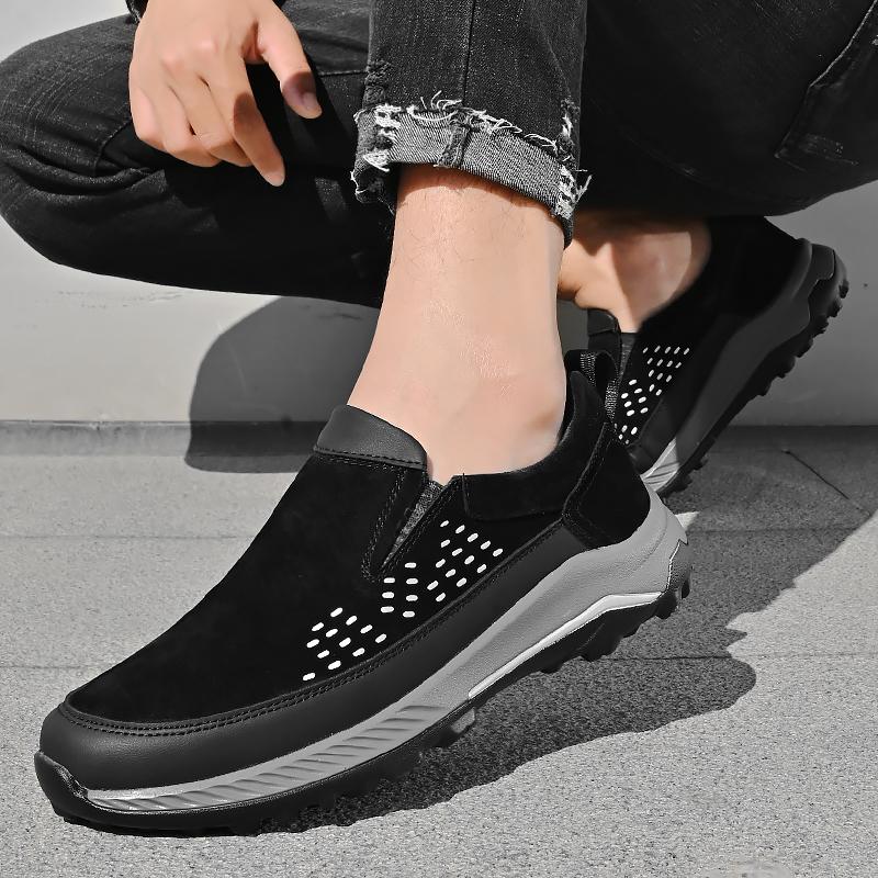 Men Breathable Casual Shoes Outdoor Plus Size Fashion Sneakers Lace-up Split Leather Comfortable Walking Sport Shoes