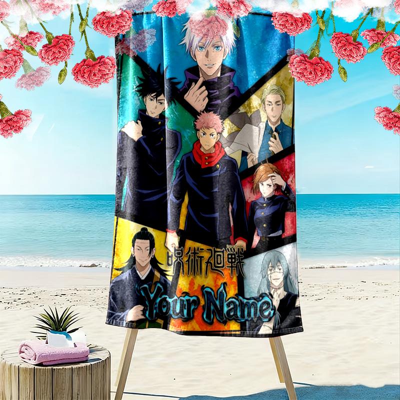 Name Custom Jujutsu Kaisen Print Beach Towel, Large Soft Quick Dry Towel for Beach Camping Swimming