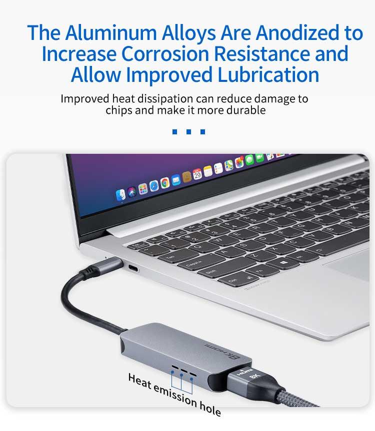 8in1 USB-C Hub - 0307 Connects  Enabled Projector Monitor TV Etc Anodized Aluminum Alloy Housing SD/TF  Card Reader