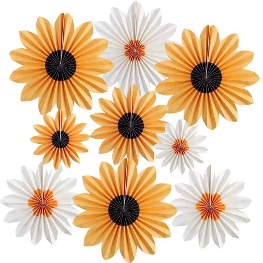 9pcs/set Multicolor Sunflower Paper Fan 20/25/35CM Flower Wreath Holiday Theme Decorations
