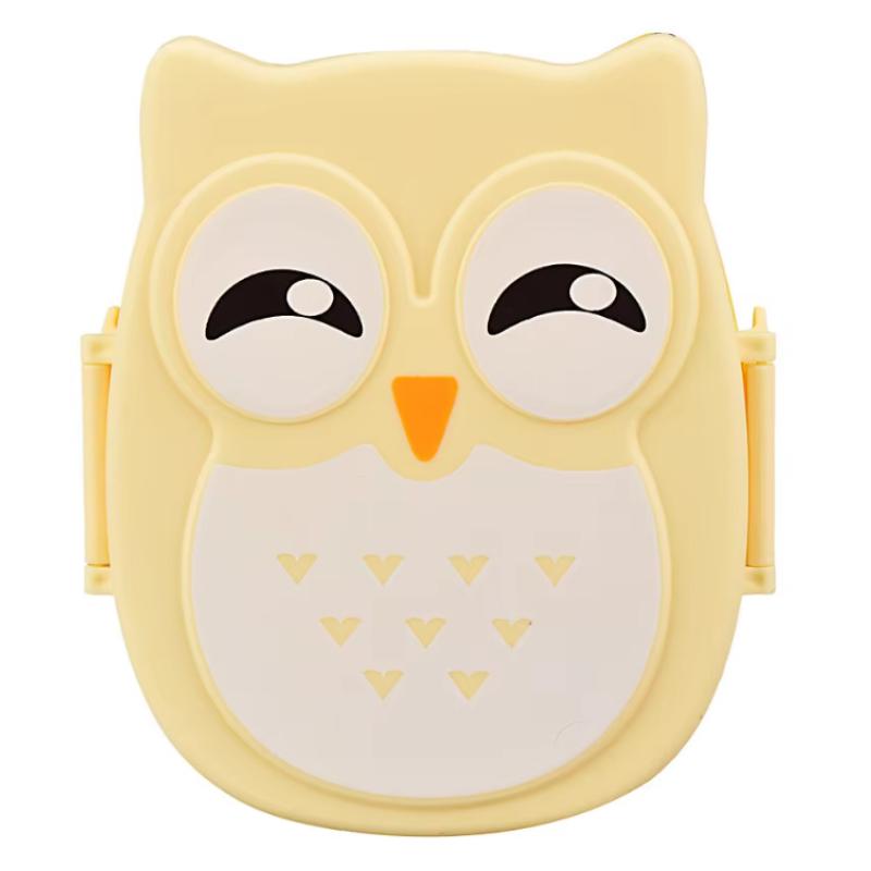 1pc Owl Lunch Box Plastic Compartment Cartoon Cute Portable Lunch Box with Lid Student Lunch Box Food Container