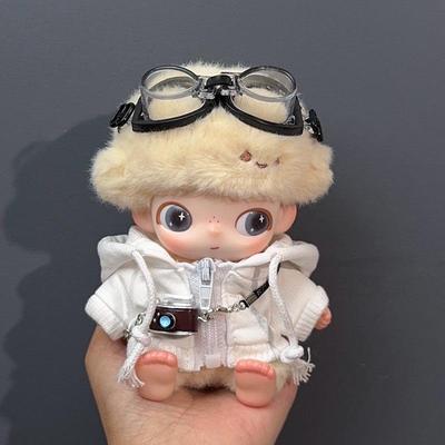 10cm Plüschpuppen-Outfit: Weißes Hoodie & Brillen Set