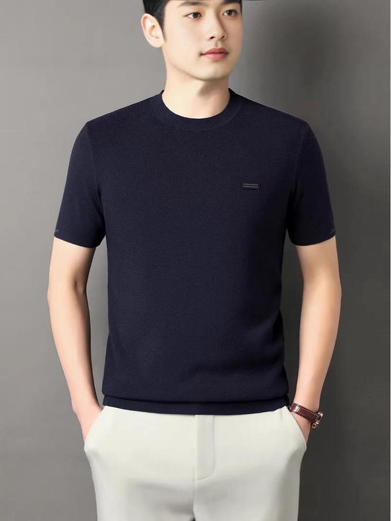 Men’s Autumn Winter Round Neck Short Sleeve Wool Base Layer - Skin-Friendly & Warm