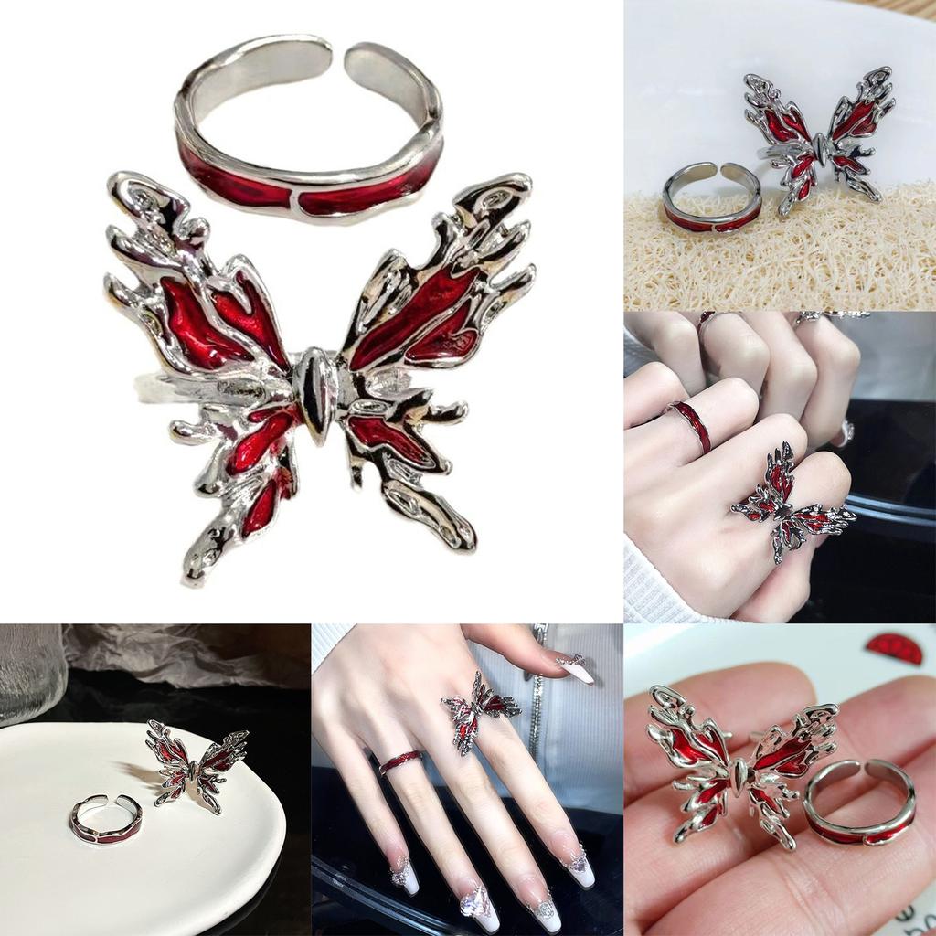 2Pcs Fashion Metal  Butterfly Open Rings Adjustable Gothic Finger Rings Statement Jewelry Simple Knuckles Rings