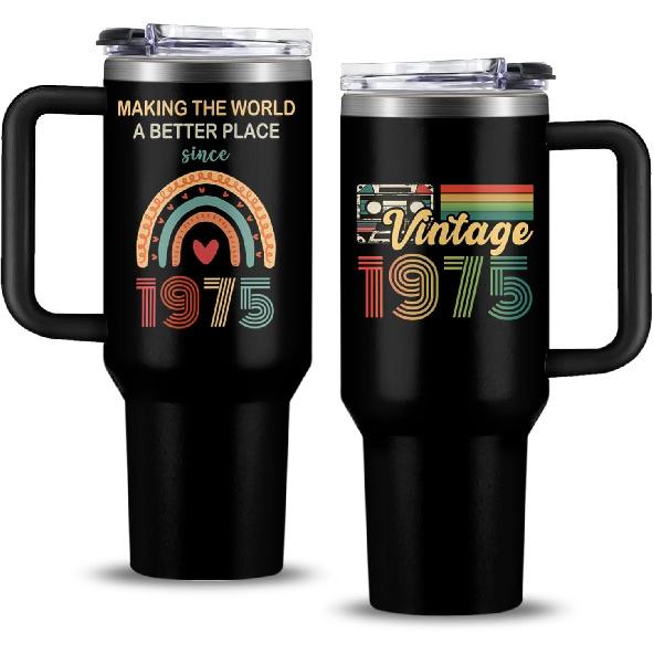 50th Birthday Gifts for Men/Women, Vintage 1975 Birthday Insulated Tumbler 40oz, 1975 Birthday Gifts for Men, Birthday Gifts for Men Turning 50 Year