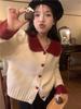 2025 Color Block Red Peter Pan Collar Knit Cardigan for Women
