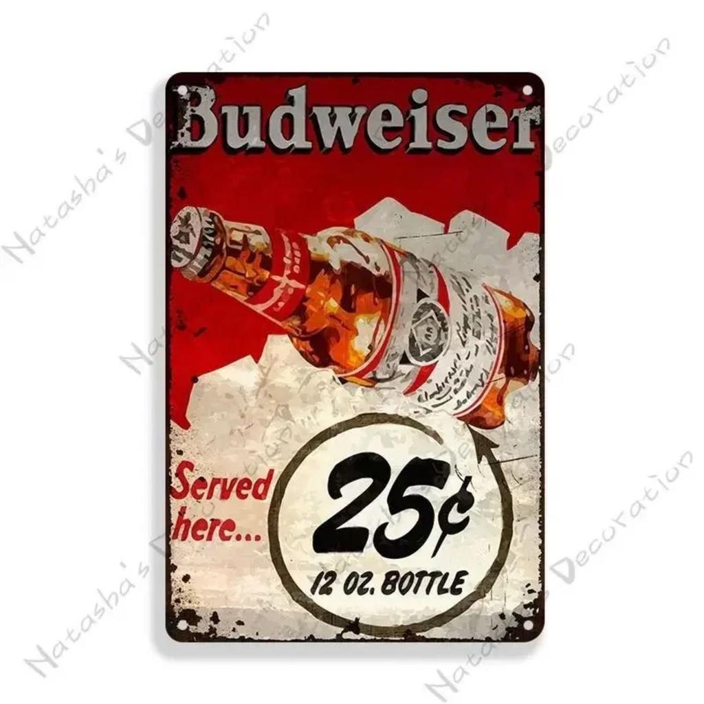 Budweiser Beer Metal Tin Sign 30x20cm, Vintage Advertising Wall Decor