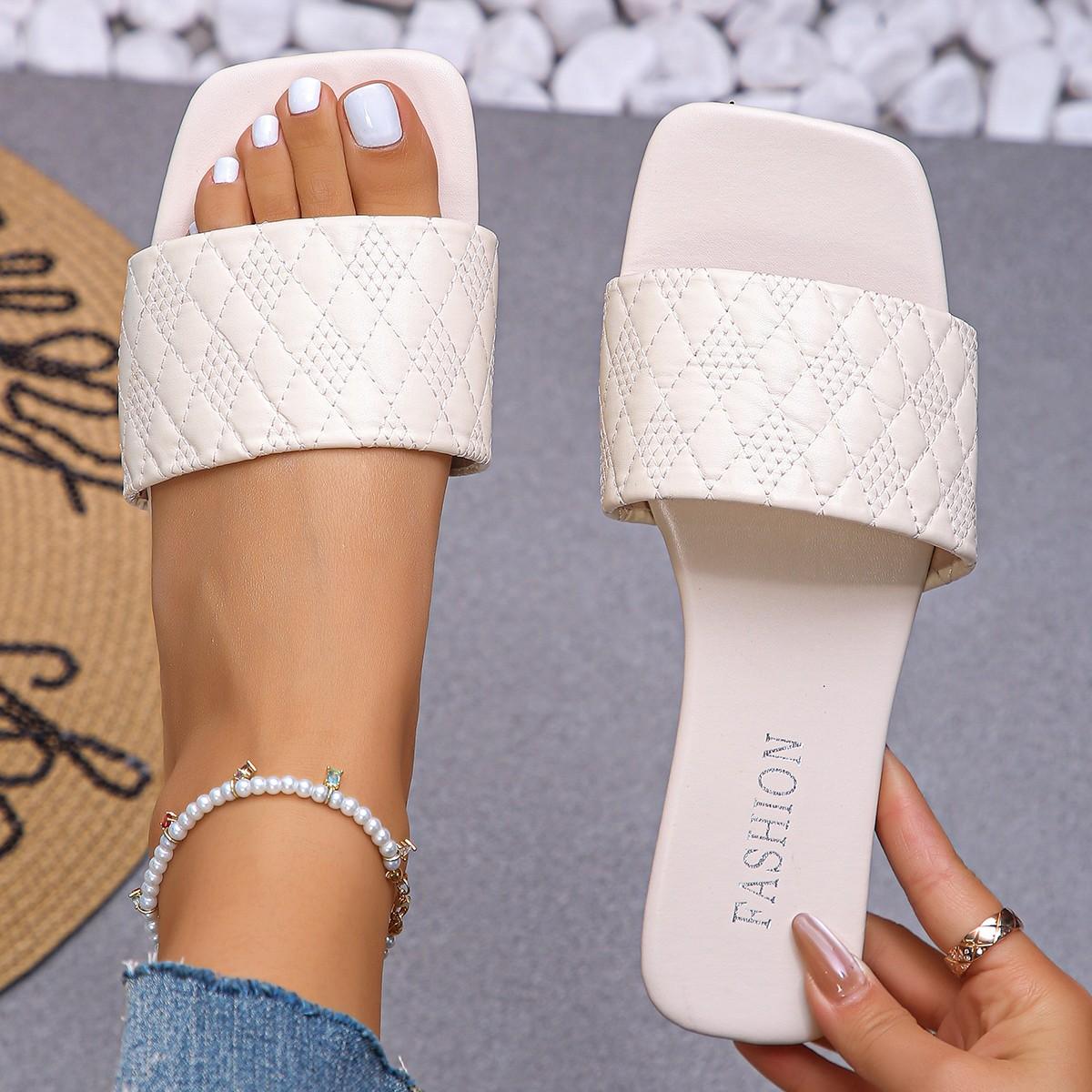 

Fashion Summer Designer Woman Flat New Slippers Woven with Comfortable Women s Shoes Casual Bottom Slippers Women 2025 New Women Shoes 42 бежевый