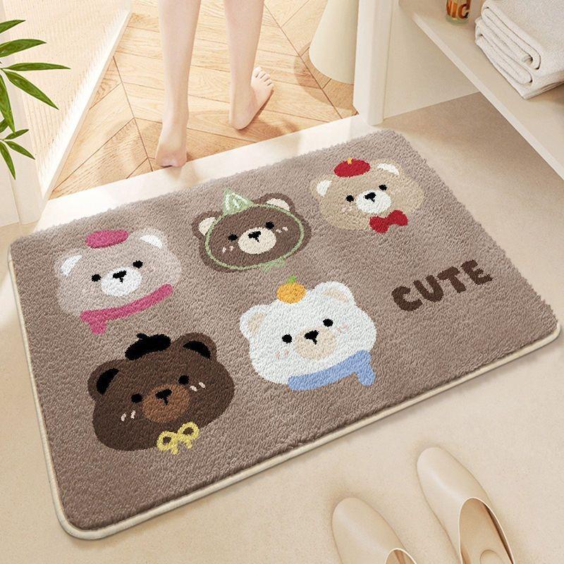Cute Cartoon Winter Imitation Cashmere Floor Mat, Bathroom Door Absorbent Quick Drying Foot Pad, Thick Plush Carpet