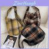 Stylish College Style Plaid Wool Shoulder Bag Spacious Crossbody Tote For Students