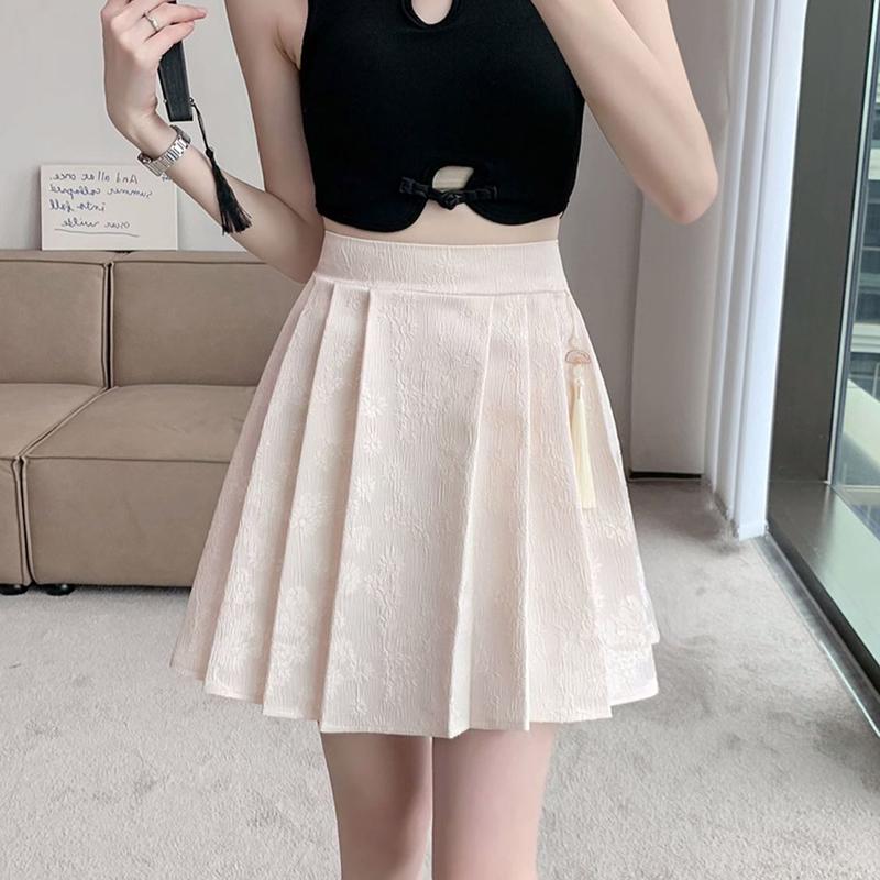Spring And Summer National Wind New Plus Size Skirt Chinese Pleated Skirt With Elastic Waist High Waist Jacquard Fashion Slim Skirt