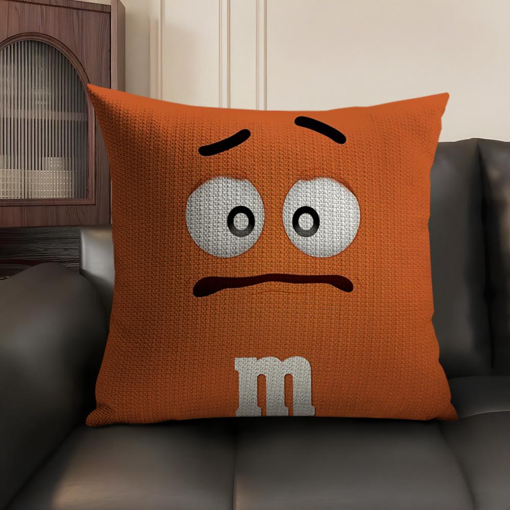 Cute Funny Art M-M&M'S Cushion Cover Summer Breathable Linen Organic Fabric Double-Sided Printing Sofa Pillow Case Home Decor