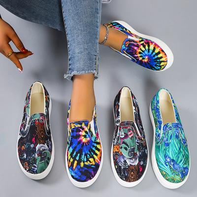 Damskor Loafers Graffiti Flats Damskor Sommarskor Vulkaniserade Skor Casual Promenadsko Slip on Canvas Mockasiner Loafers för Kvinna