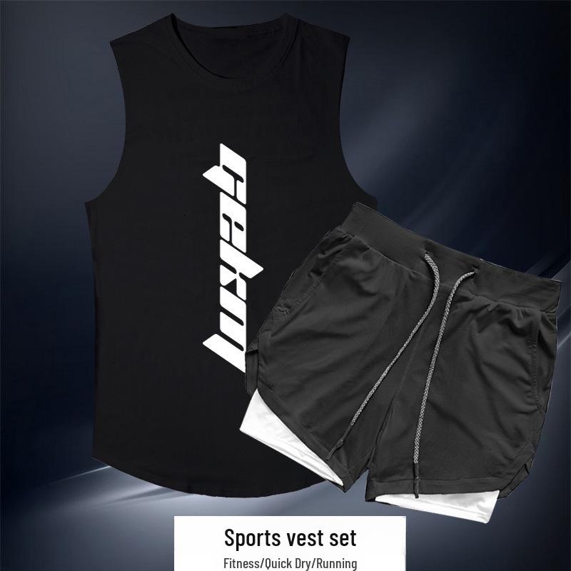 Pánská rychleschnoucí sportovní souprava: Venkovní běžecké fitness kalhoty a bezrukávová vesta na letní basketbalový trénink