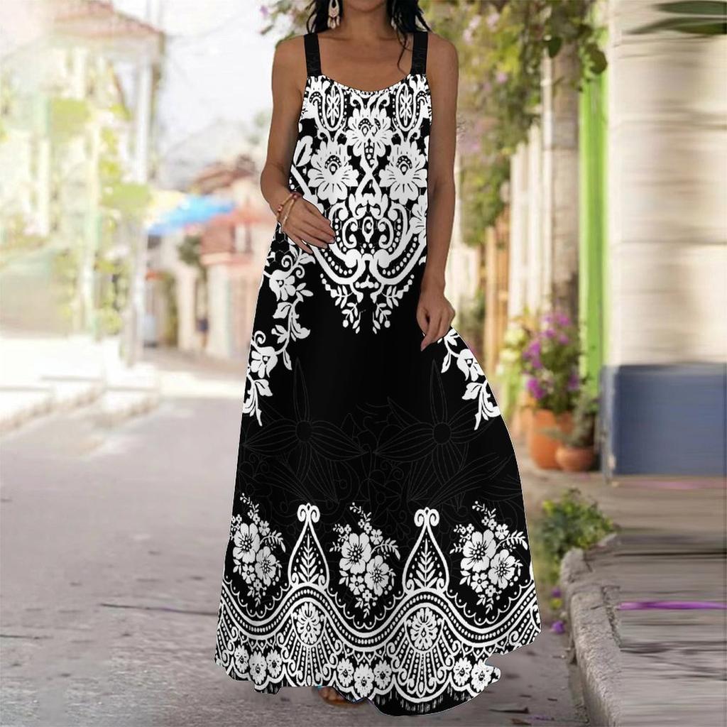 Women's Slip Dress Maxi Long Dress Island Coconut Grove Print Stitching Print Dress Spring & Summer Leisure Vacation