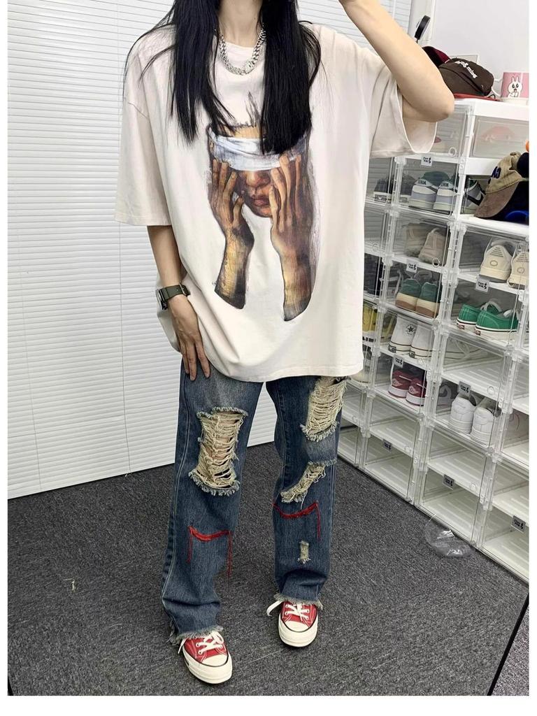 Unisex European & American Retro Print Plus Size Hip Hop T-shirt