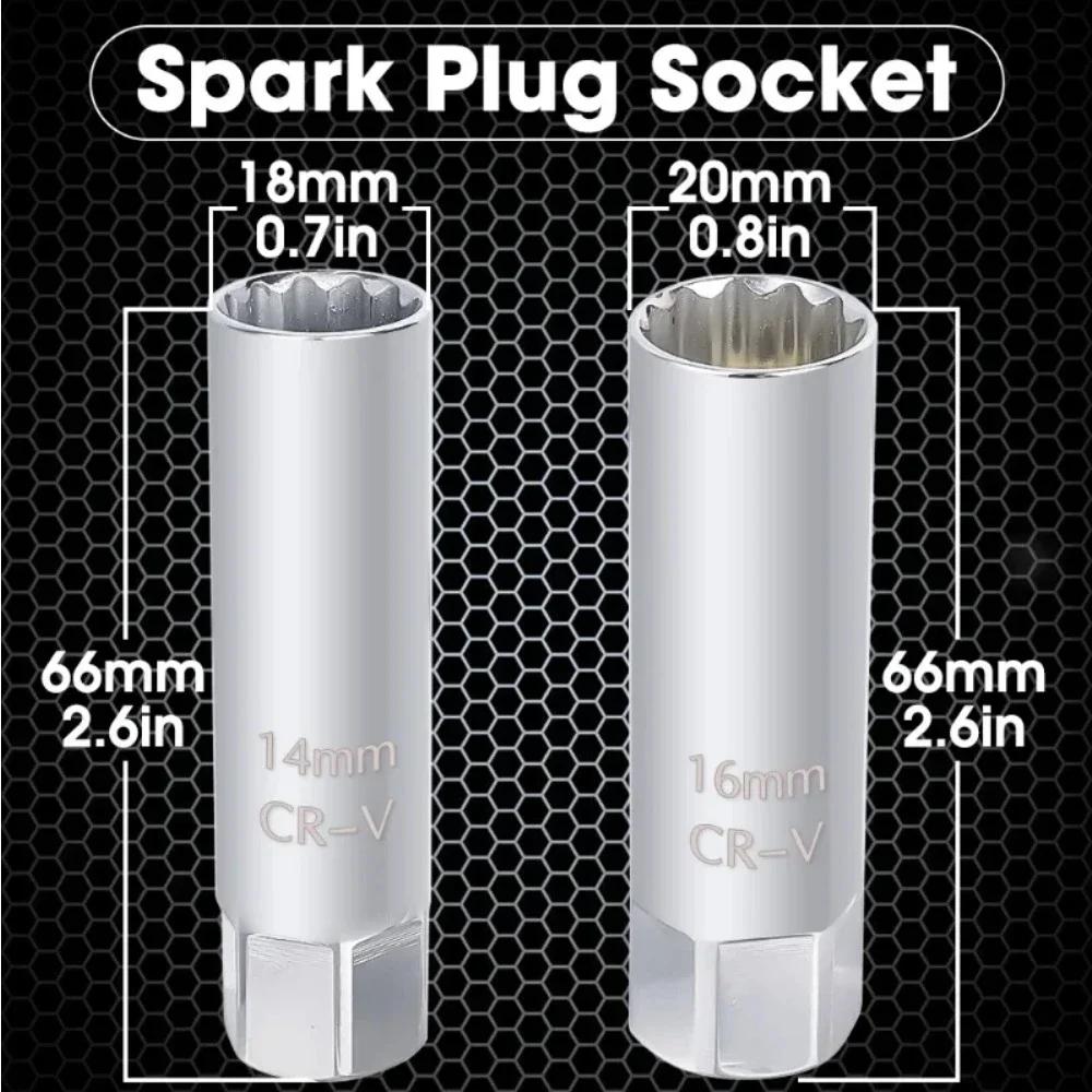 14mm 16mm Spark Plug Socket Wrench Adapter 12-Point 3/8inch Drive Magnetic Spark Plug Socket Socket Adapter Auto Repair Tools