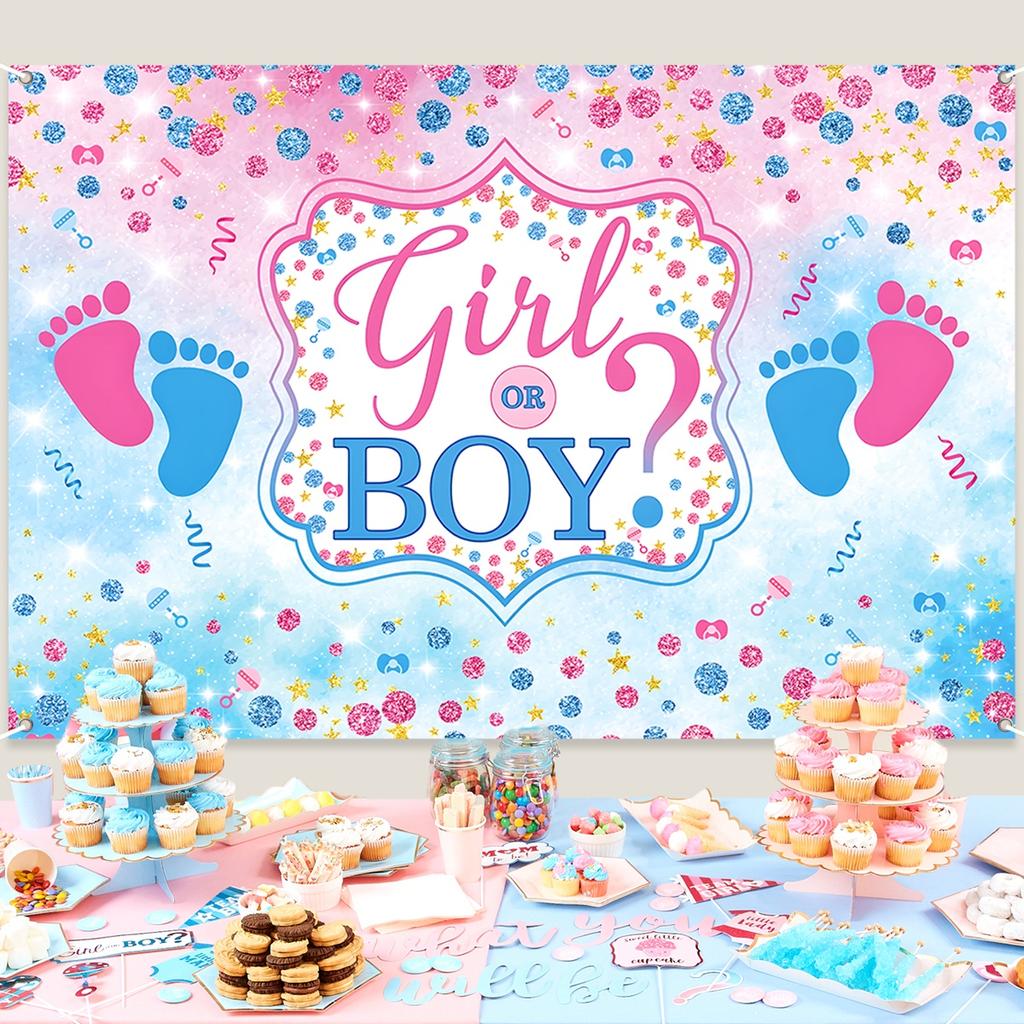 Baby Footprint Baby Shower Backdrop for Photography Blue Pink Boy Girl Gender Reveal Party Background Birthday Party Supplies