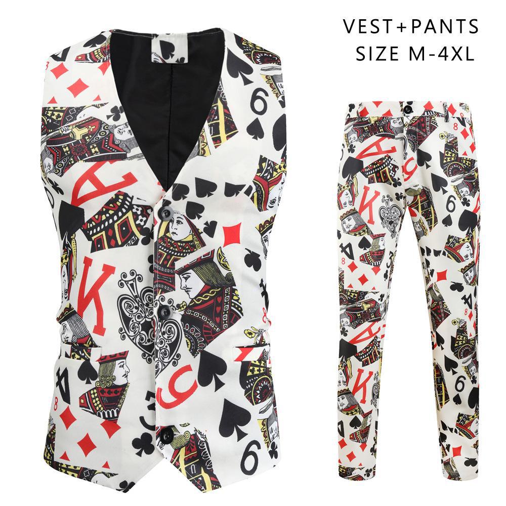 

Чоловічий повсякденний костюм-трійка великого розміру з 3D-принтом на різдвяну тематику та застібкою на один ґудзик 2TZ-MK140; 4XL