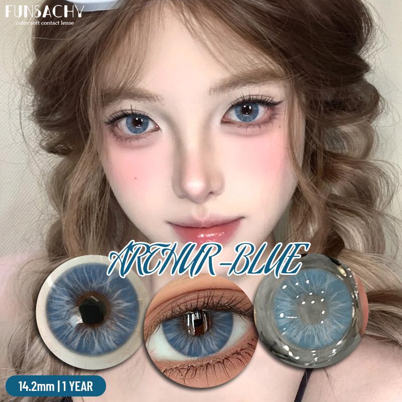 Funsachy 2Pcs Fashion Color Contact Lens For Pupils Blue Eyes 14.2mm Natural Brown Eye Lenses Beauty Green Lens Annual Cosmetics