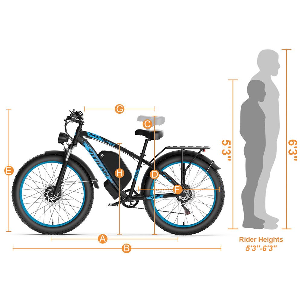 Elektrofahrrad für Erwachsene Vitilan H5 1000W x2 Motor LCD-Display 52V 25AH Shimano 7-Gang All-Terrain E-Bike Maximale Zuladung 150kg Blau