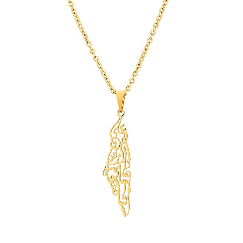 Stainless Israel Palestine Steel Geometric Pendant Necklace Men Women Gift