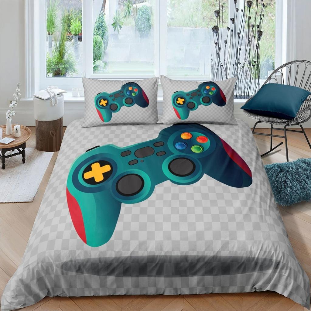 Gamer Bedding Sets for Boy,Gamepad Controller Duvet Cover Set King Size,Video Games Comforter Cover Teens Polyester Quilt Cover