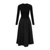 Hepburn-Style High Neck Black Slimming Autumn Dress with Waist-Cinching and French Elegance
