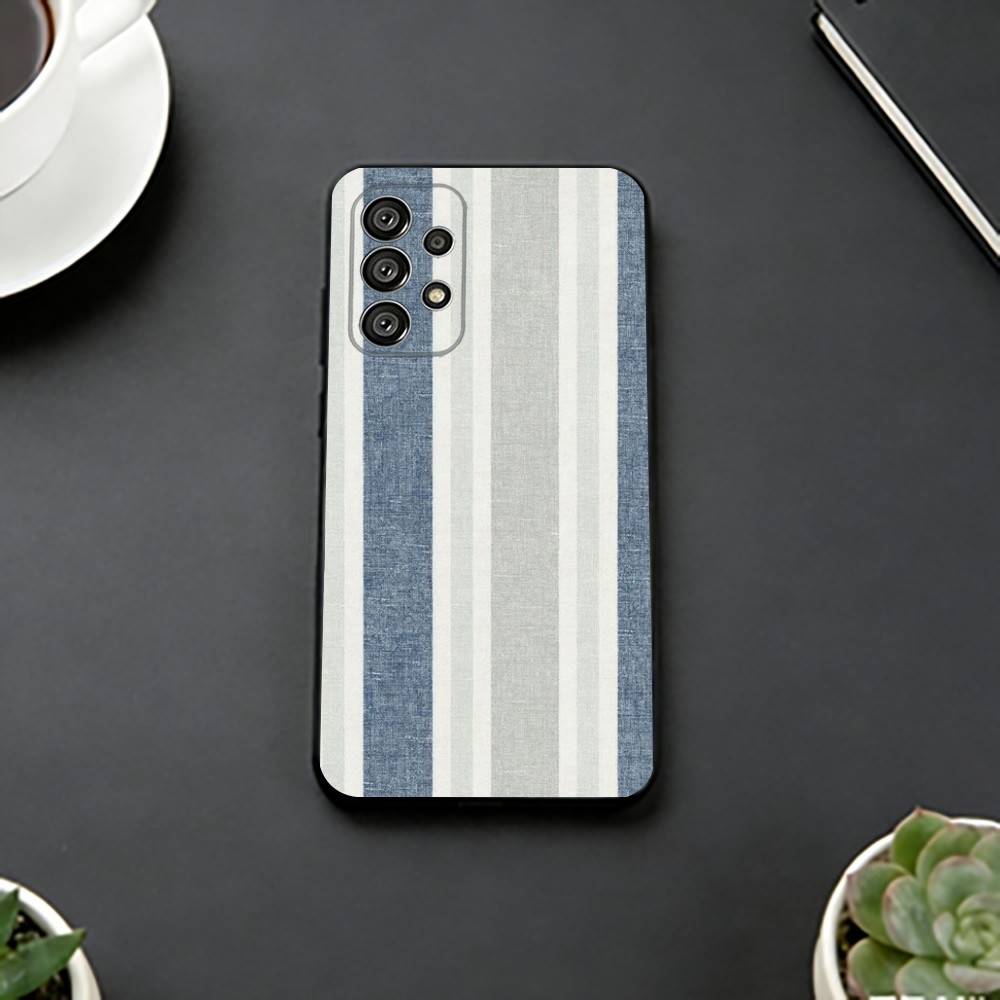 L-light blue stripeds Phone Case For Samsung S25,S24,S21,S22,S23,S30,Ultra,S20,Plus,Fe,Lite,Note,10,Black Cover