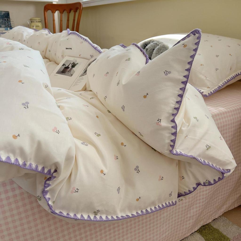 Ins Style 100% Pure Cotton Bedding Set: Duvet Cover and Sheet, Available In Four-Piece or Single Three-Piece Options