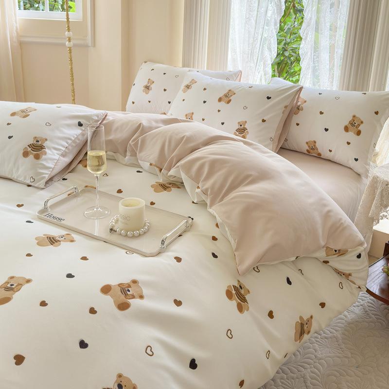 

Class A maternal and infant grade small fresh super soft washed cotton 4pcs set autumn and winter pure cotton quilt cover dormitory bed sheet 3pcs set quilt 150 * 200 bed sheet three-piece set