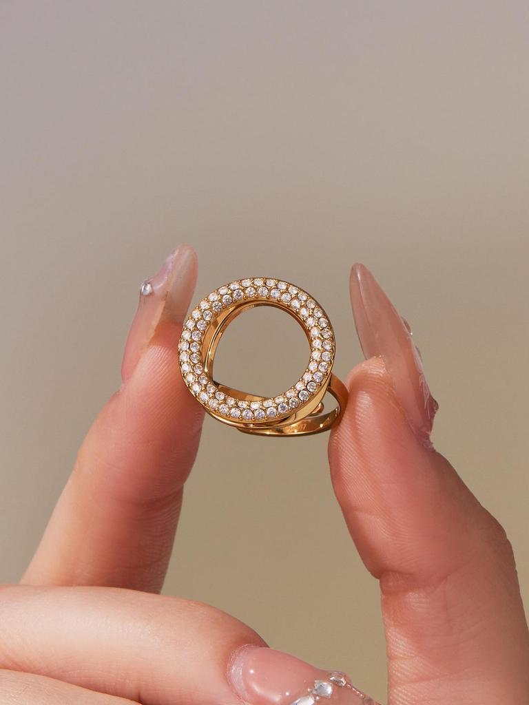 Unisex European-American Style Stainless Steel Zircon Heart Adjustable Pinky Ring