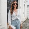 Chiffon Blouse Lace Tops Elegant Chic Women's Solid Color Long Sleeve V Neck Autumn Winter S-XL