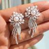 Live Broadcast, Temperament Imitation Pearl Zircon Earrings, Women's Flower Tassel Long Earrings Full of Diamonds