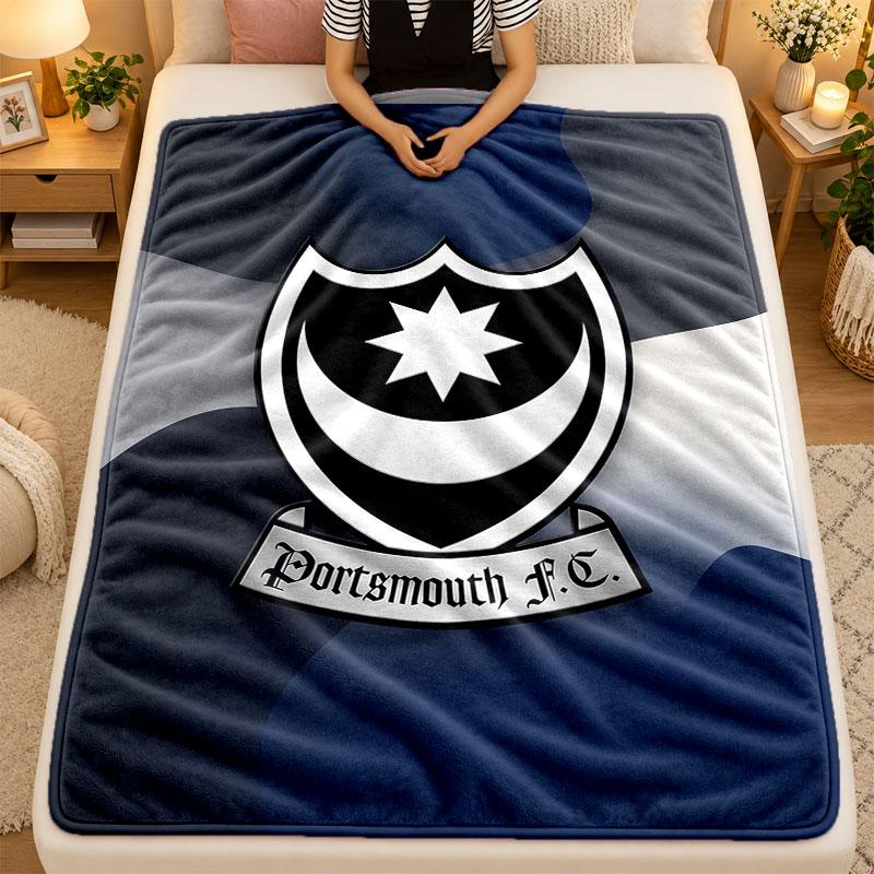 Flannel BlanketPortsmouth FC Warm Soft Throw Blanket for Indoor Sofa Bed Living Room Use