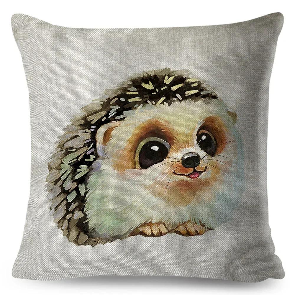 Cute Cartoon Animal Pillowcase Watercolor Animal Cushion Cover Living Room Bedroom Sofa Linen Decorative Pillowcase