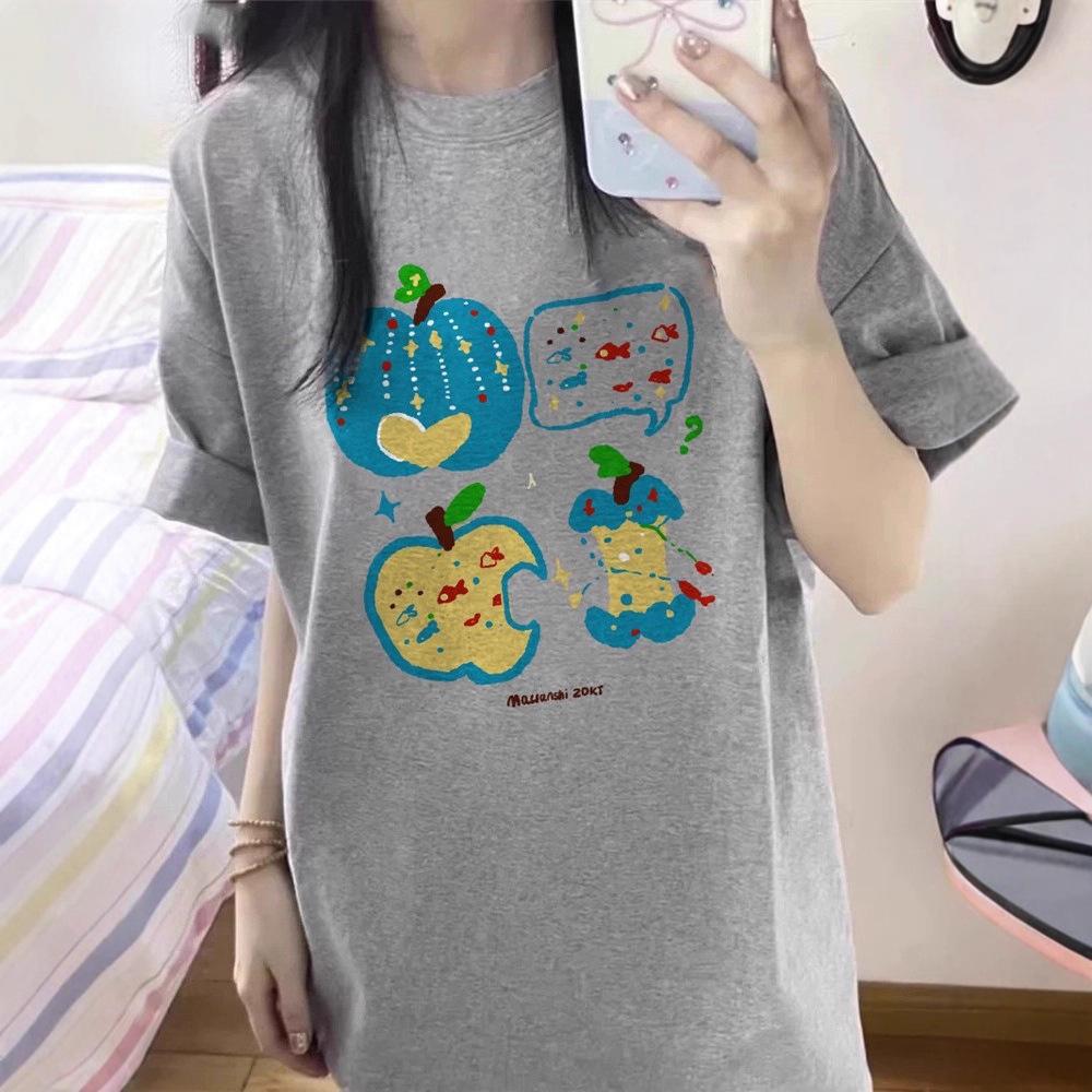 

Pure cotton American trendy brand couple s gray short-sleeved t-shirt women s new design sense niche loose half-sleeved clothes M (recommended 40-52.5kg ) светло-серый