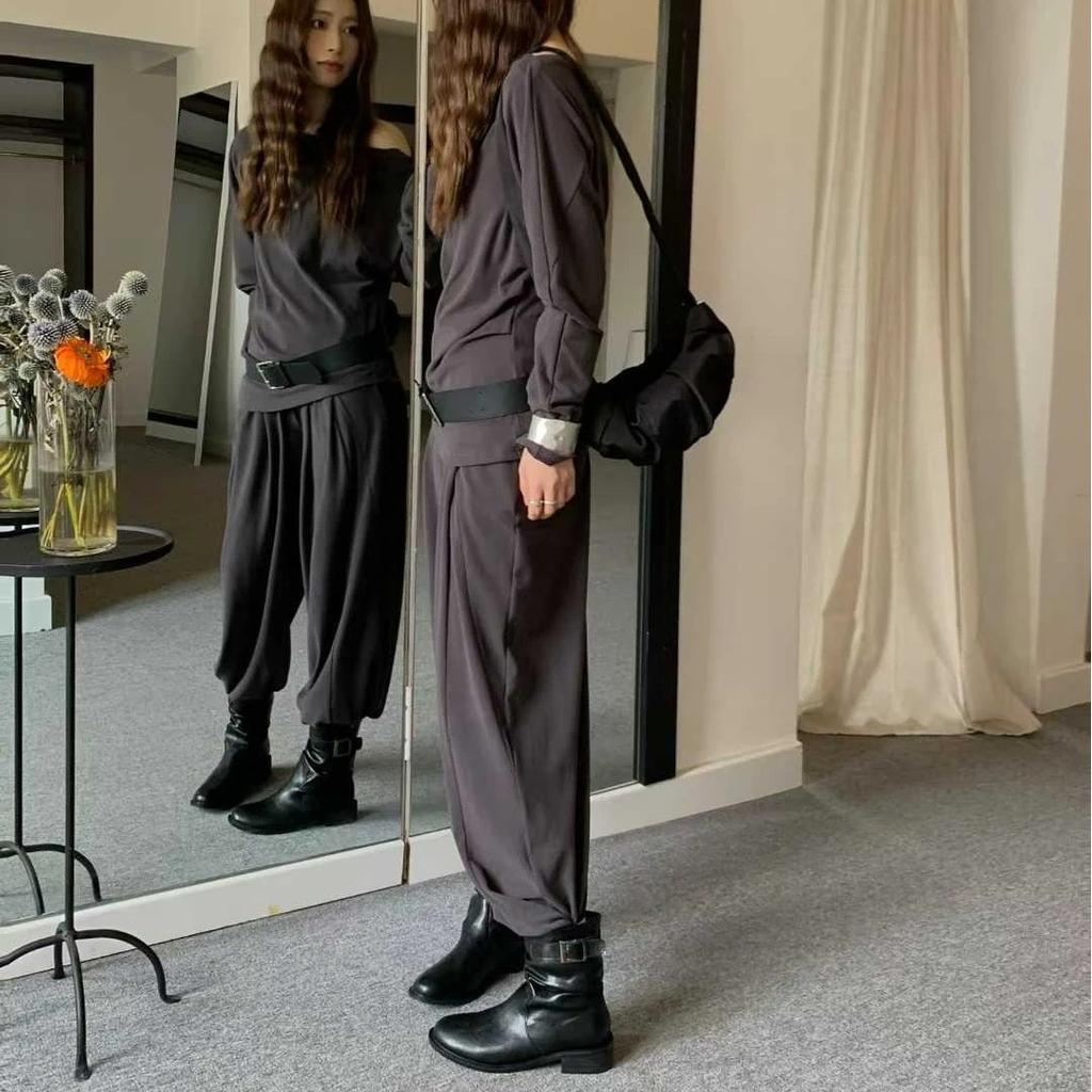 [Fanfna] Old Money Wind Retro Suede Pleated Pile Boots Thick Heel Belt Buckle Short Martin Boots Women's Outer Wear