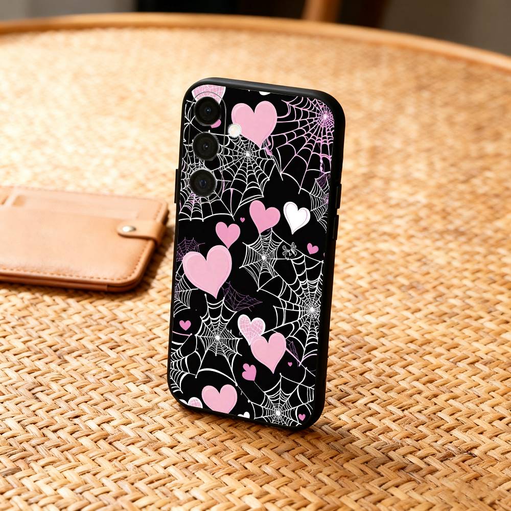 Cool S-Spider Web H-Heart  Phone Case For Samsung  A73,72,71,53,52,51,22,91,80, Soft Black Cover