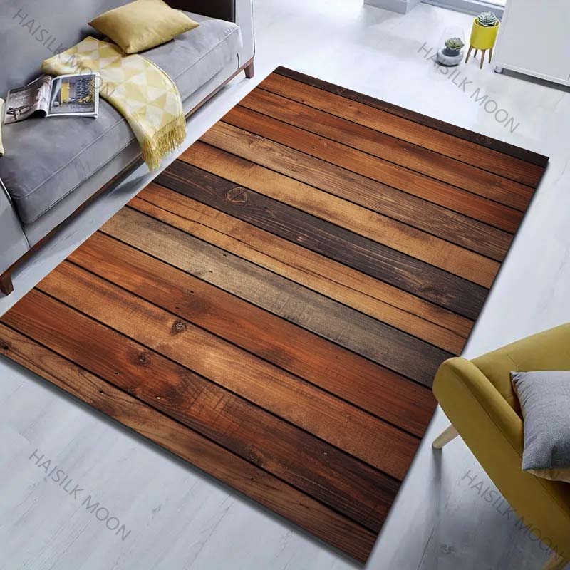 Multiple Sizes HD Wood Grain Print Carpet for Living Room Bedroom Doormat Home Decor Sofa Area Rug Non-slip Floor Mat for Gifts