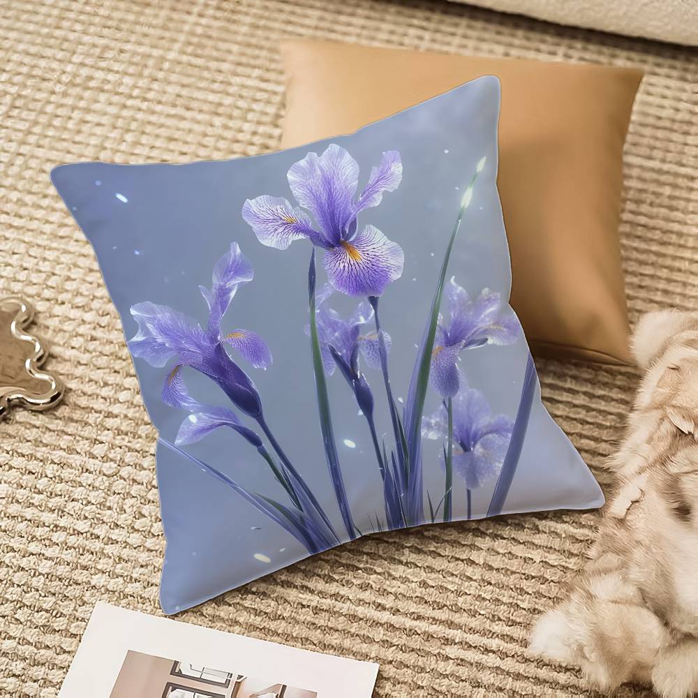 Fashion Iris Pillow Case Anti-dustmite Invisible Zipper Sofa Bed
