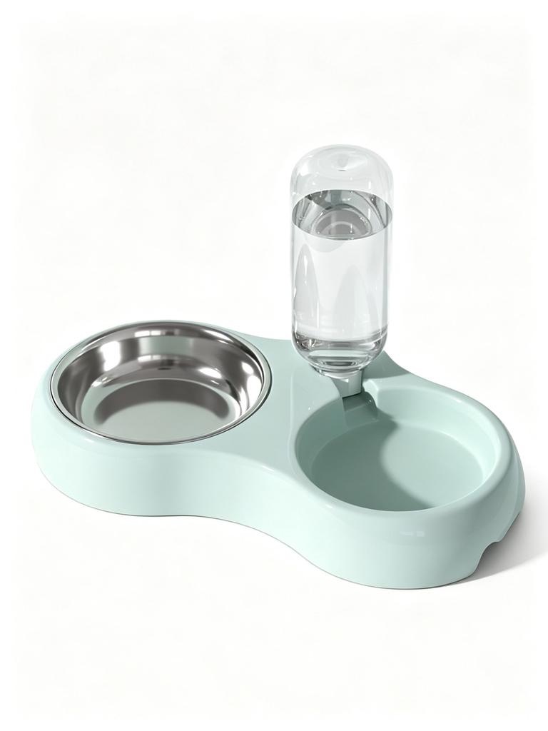 Double bowl station 2 in 1 for several cats, automatic water supply, metal food bowl, large volume, does not turn over, for many pets