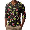 Men's Fashion Printed V-Neck Casual Long-Sleeved T-Shirt Bottoming Shirt Top