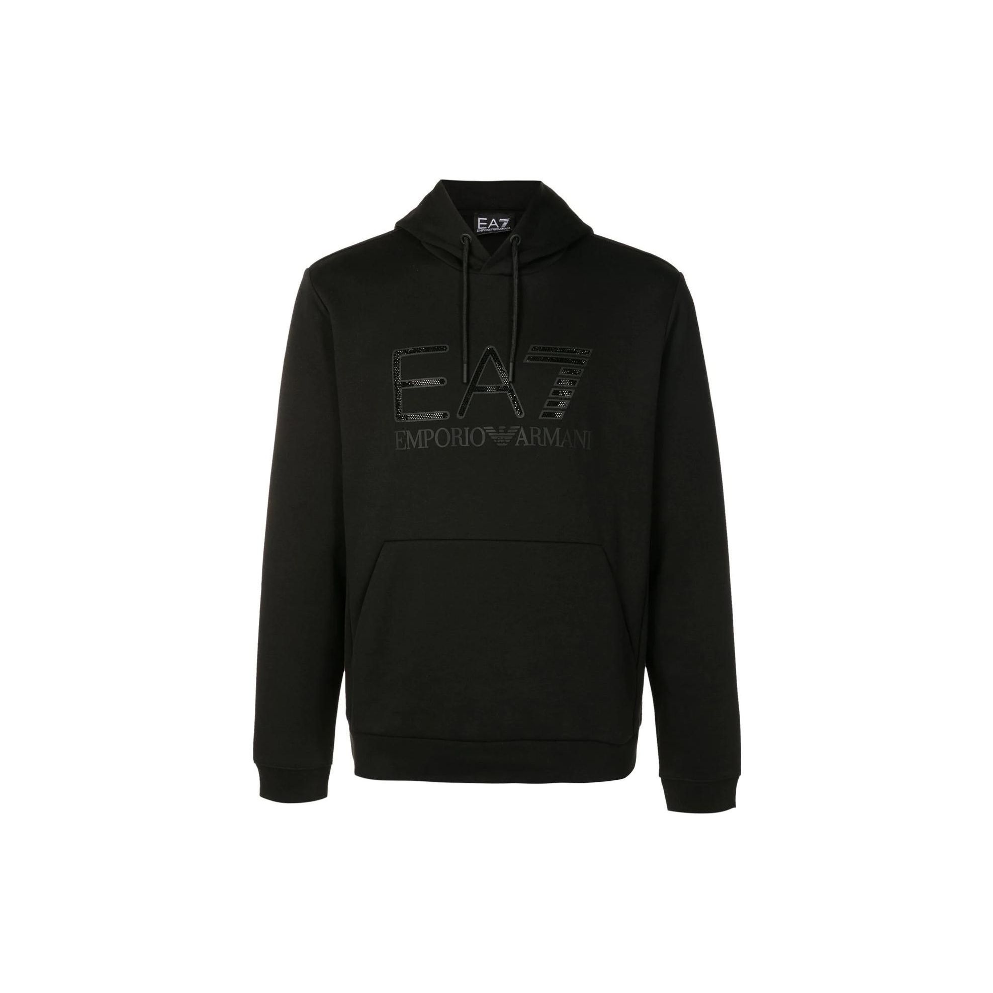 Emporio Armani EA7 SS22 Logo Print Rhinestone Casual Hoodie Men hoodies Black 3LPM91-PJARZ-1200 S