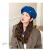 Women's Korean Style Woolen Beret: Versatile, Solid Color, Knitted, Warm, Windproof, with Metal Label for Autumn and Winter