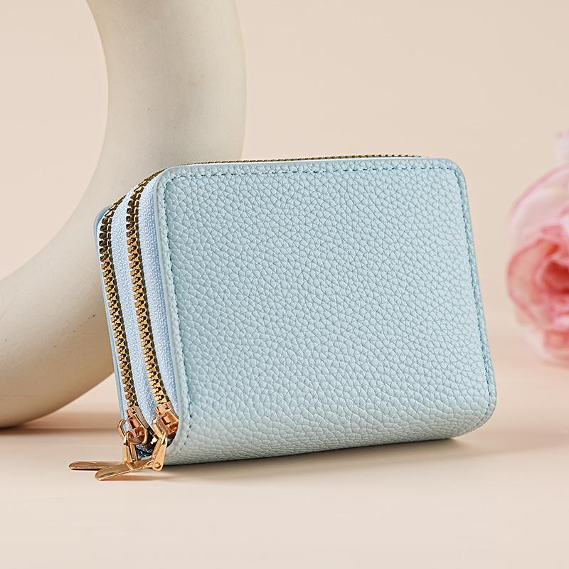 

Модный кошелек-гармошка с текстурой личи, двойной молнией и множеством отделений для карт светло-синий