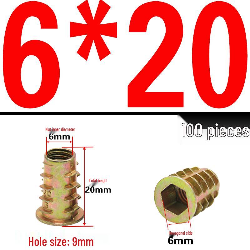 Zinc Alloy Hex Self-Tapping Nut with Washer for Furniture, Internal/External Thread, Medium Wood, Sizes M4-M8.